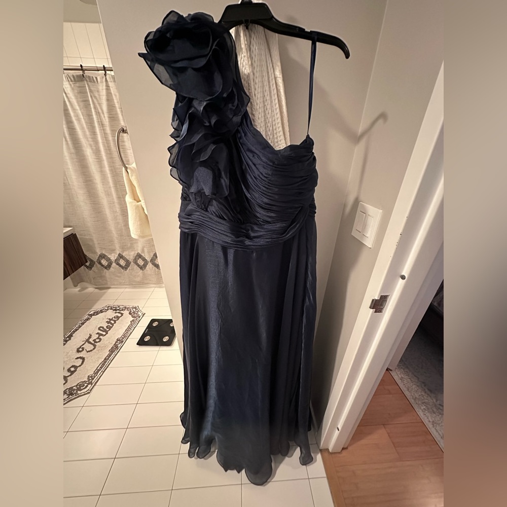 One shoulder ruffle evening gown